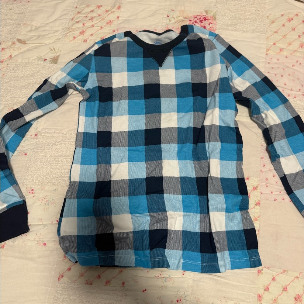 Blue and White Plaid Long Sleeve pajama set